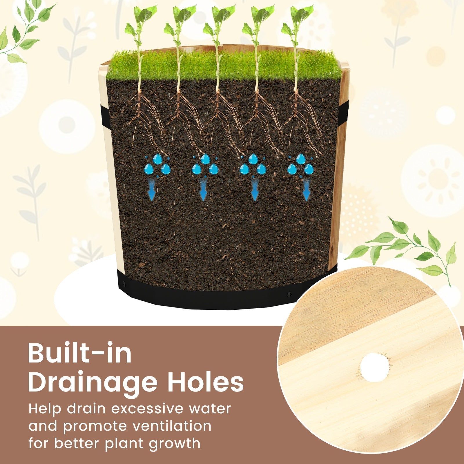 Outdoor Wooden Planter Box with Drainage Holes Set of 3 - Cheeky Garden