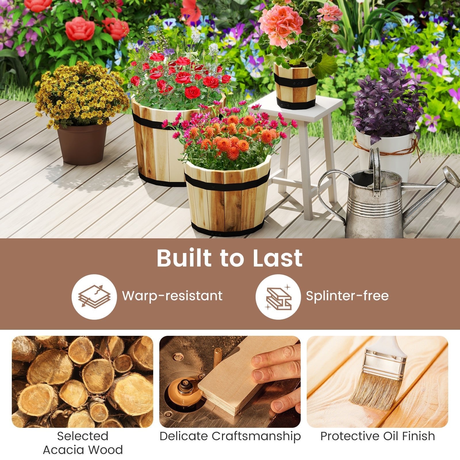 Outdoor Wooden Planter Box with Drainage Holes Set of 3 - Cheeky Garden