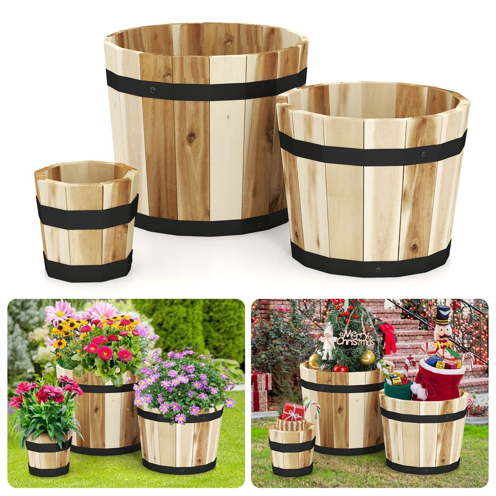 Outdoor Wooden Planter Box with Drainage Holes Set of 3 - Cheeky Garden