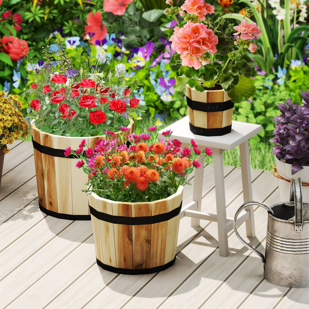Outdoor Wooden Planter Box with Drainage Holes Set of 3 - Cheeky Garden
