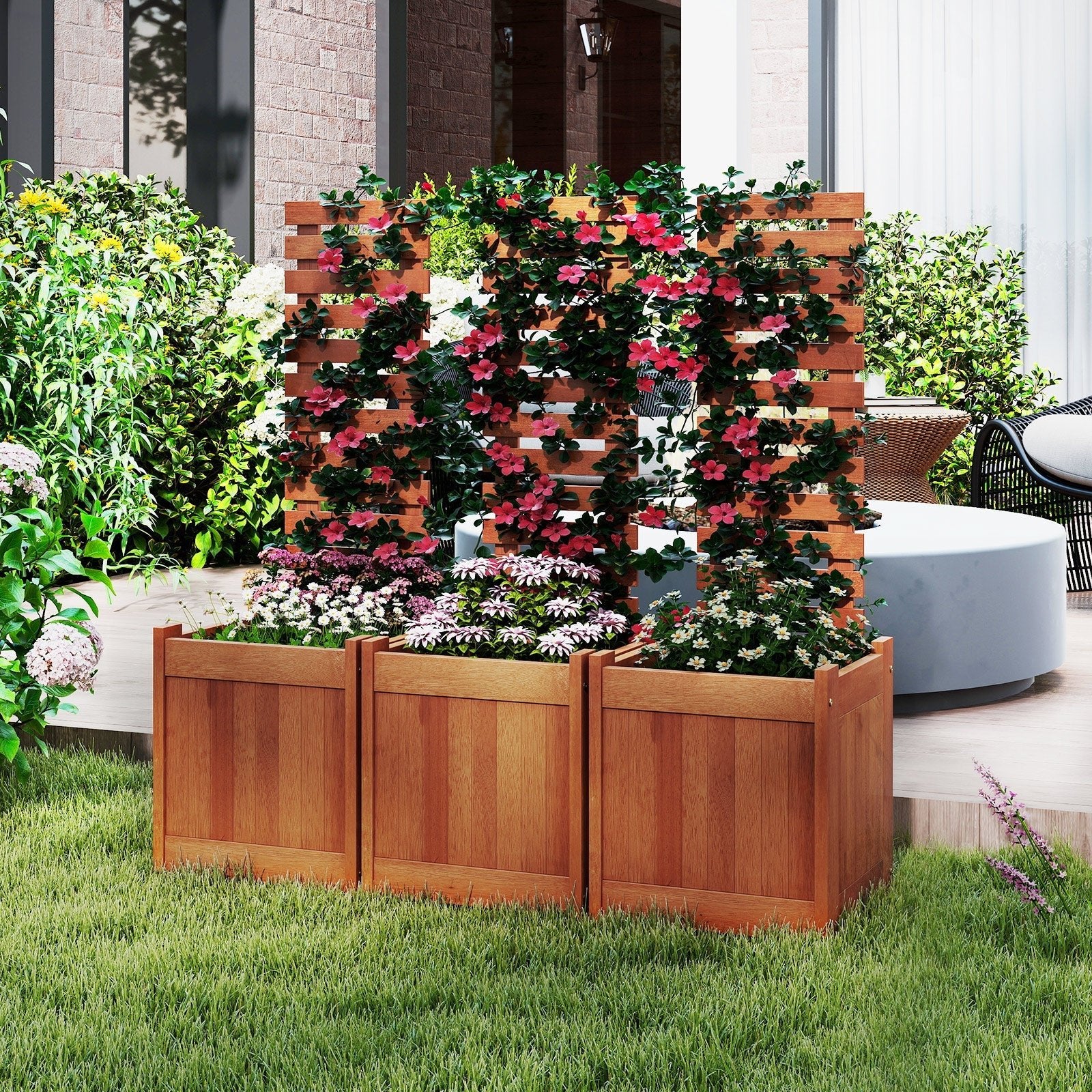 Outdoor Wooden Raised Garden Bed with Trellis - Cheeky Garden