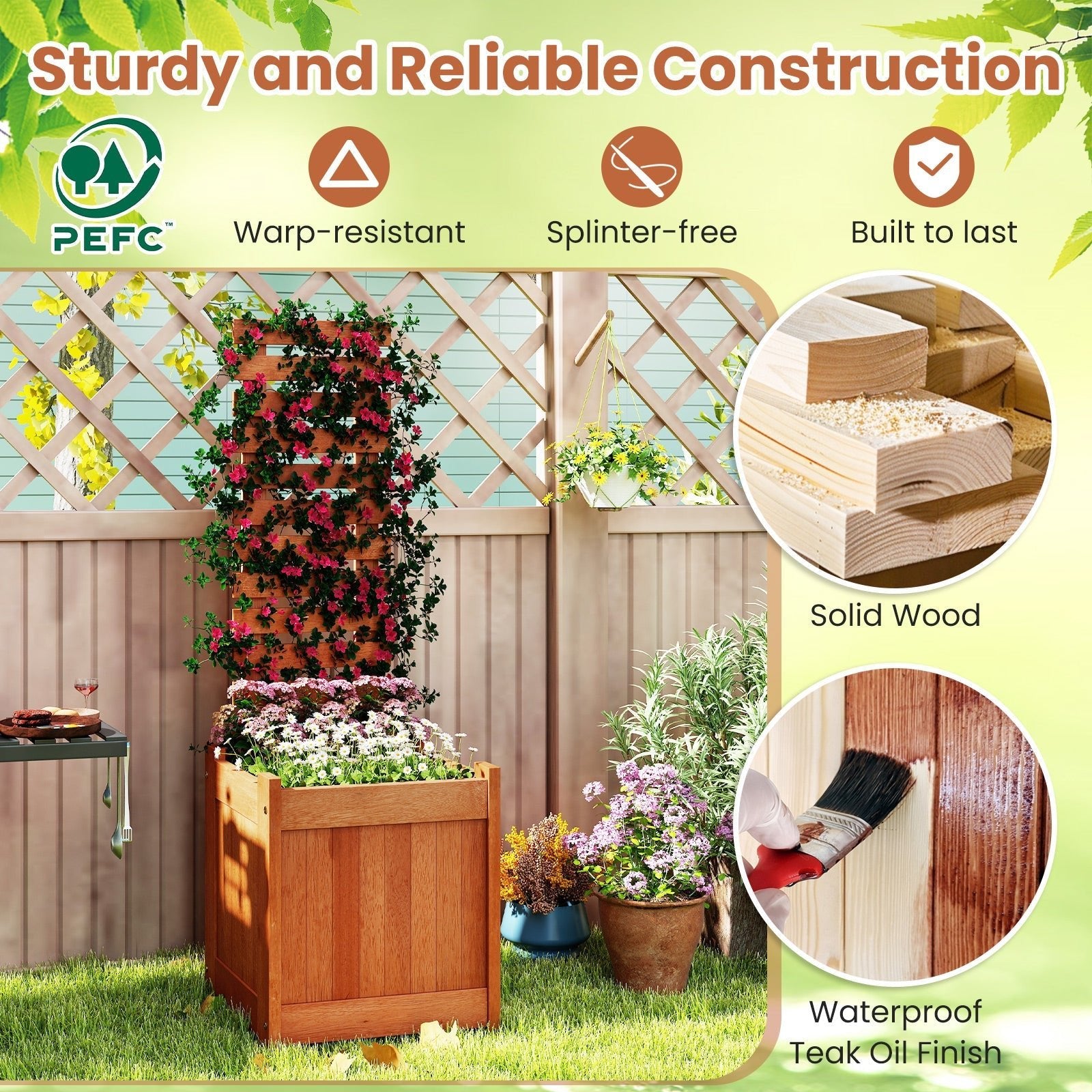 Outdoor Wooden Raised Garden Bed with Trellis - Cheeky Garden