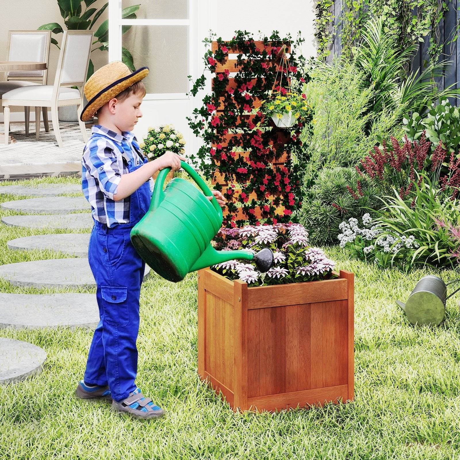Outdoor Wooden Raised Garden Bed with Trellis - Cheeky Garden
