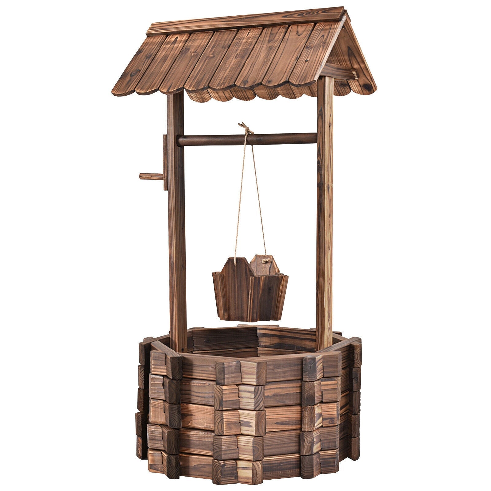 Outdoor Wooden Wishing Well Planter Bucket - Cheeky Garden