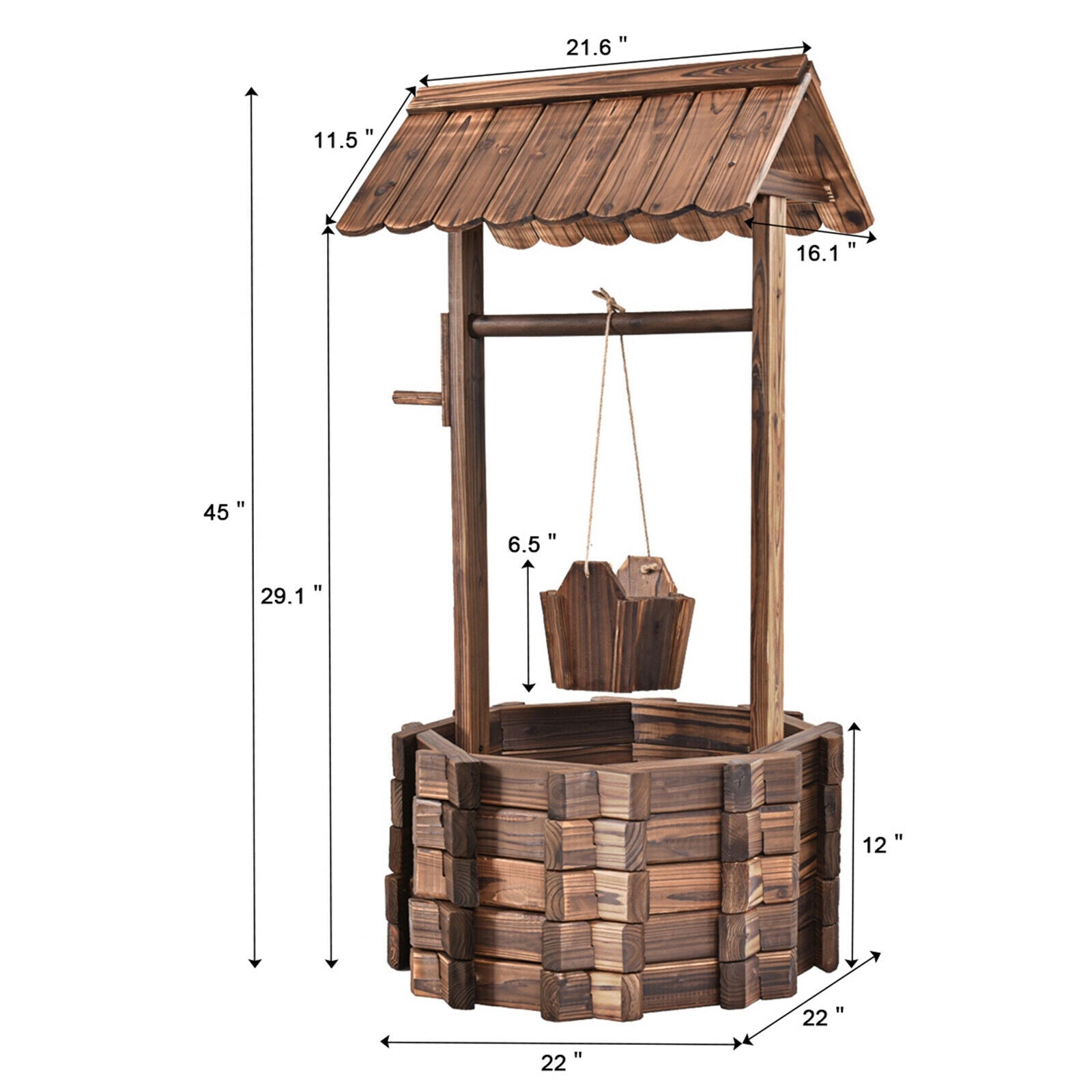 Outdoor Wooden Wishing Well Planter Bucket - Cheeky Garden