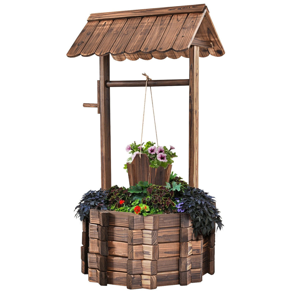 Outdoor Wooden Wishing Well Planter Bucket - Cheeky Garden