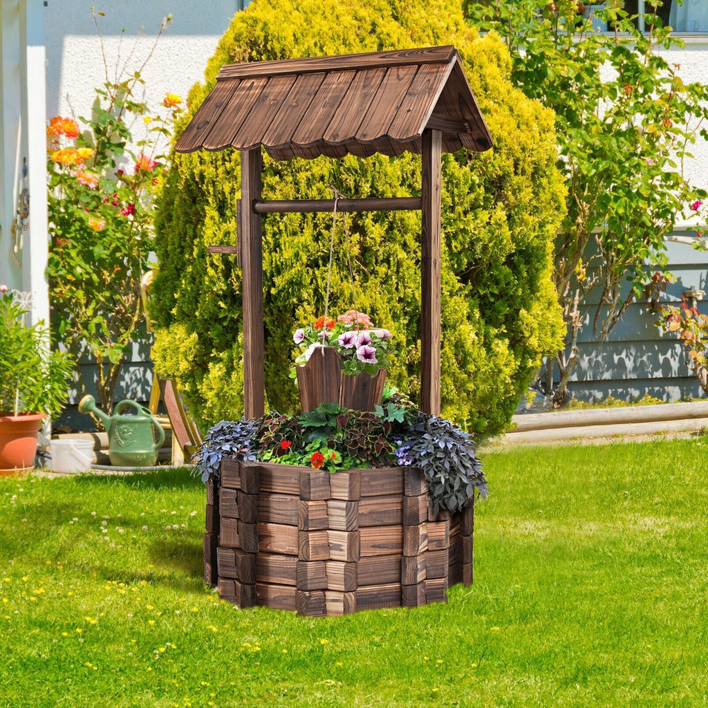 Outdoor Wooden Wishing Well Planter Bucket - Cheeky Garden