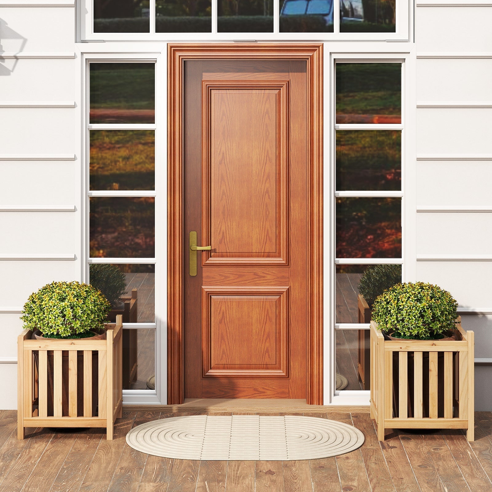 Patio Wooden Bench with Planter 2 Person Patio Bench-Natural - Cheeky Garden
