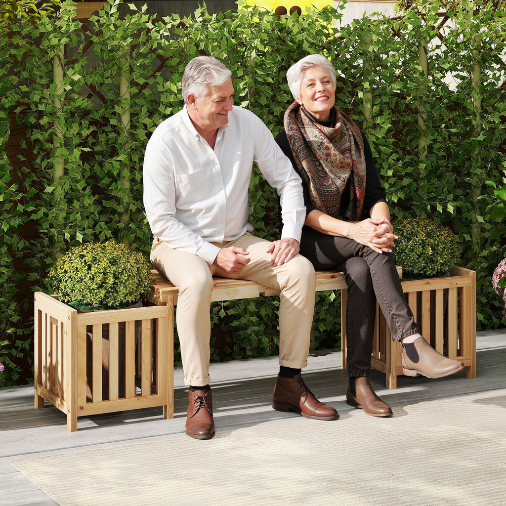 Patio Wooden Bench with Planter 2 Person Patio Bench-Natural - Cheeky Garden