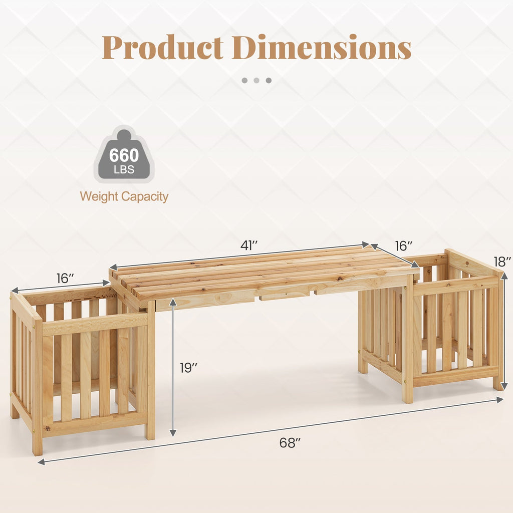 Patio Wooden Bench with Planter 2 Person Patio Bench-Natural - Cheeky Garden