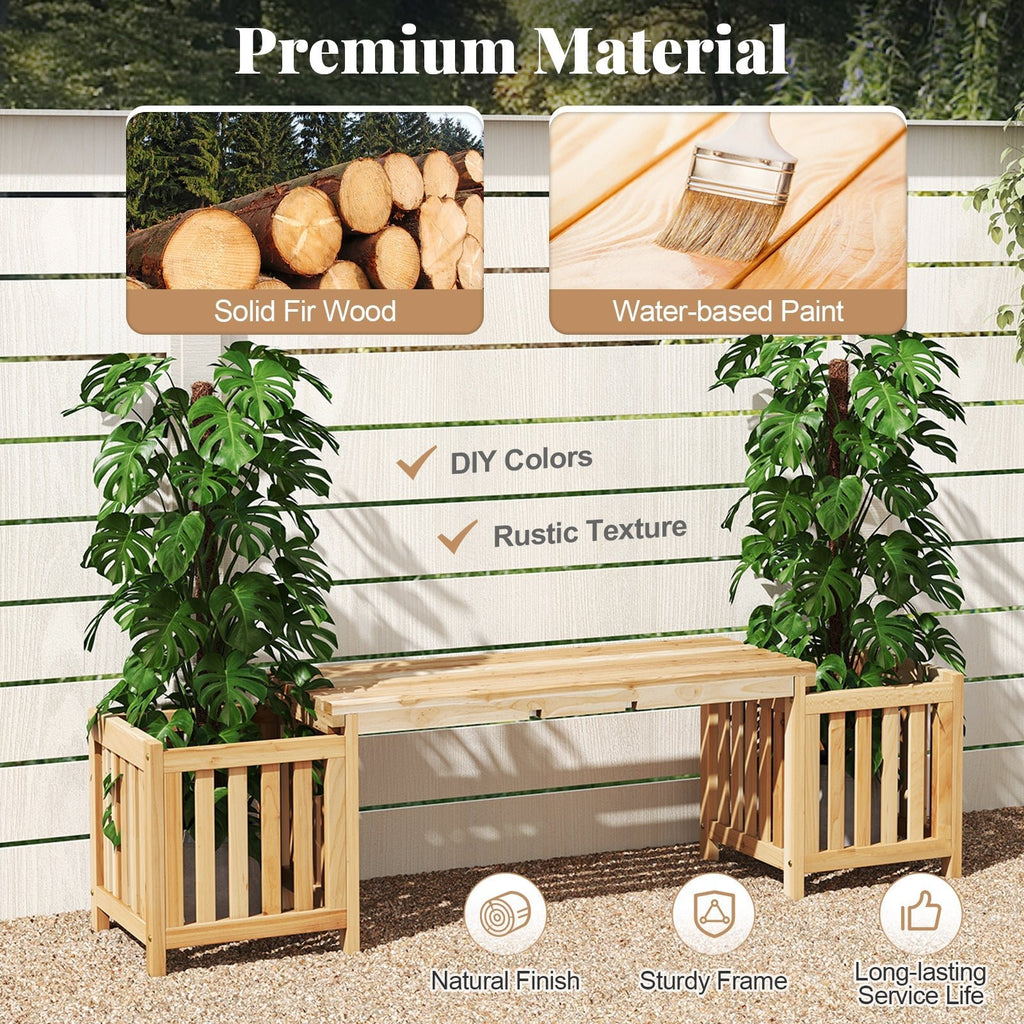 Patio Wooden Bench with Planter 2 Person Patio Bench-Natural - Cheeky Garden