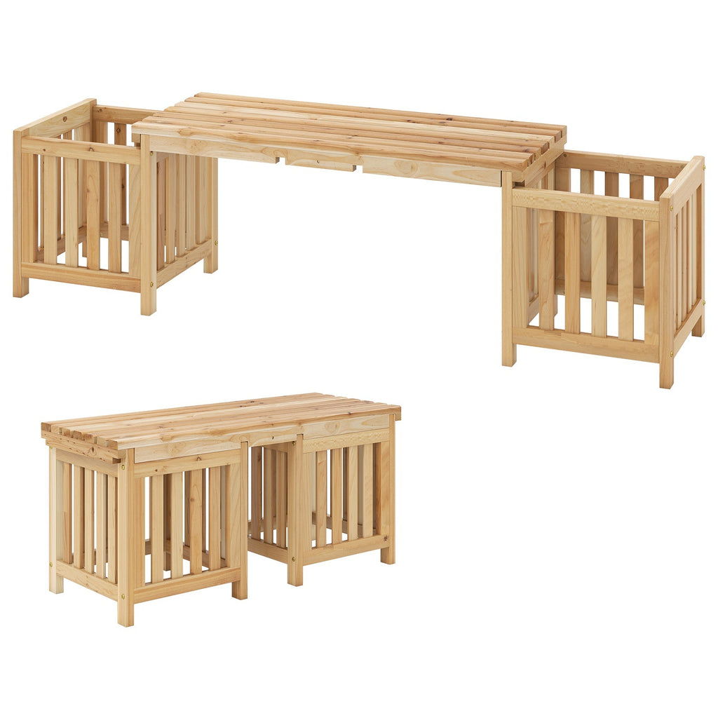 Patio Wooden Bench with Planter 2 Person Patio Bench-Natural - Cheeky Garden