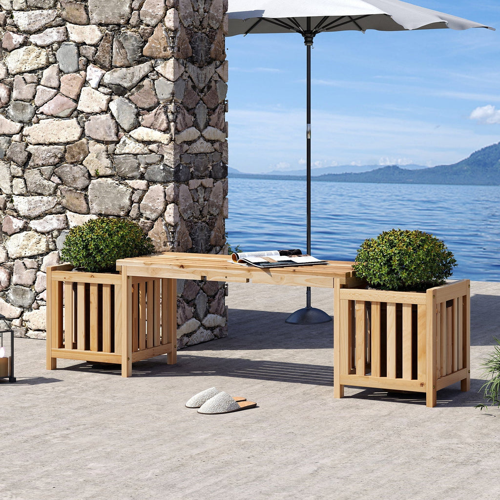 Patio Wooden Bench with Planter 2 Person Patio Bench-Natural - Cheeky Garden