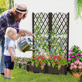 PE Rattan Raised Garden Bed with Trellis Planter Box for Climbing Plants-Brown - Cheeky Garden