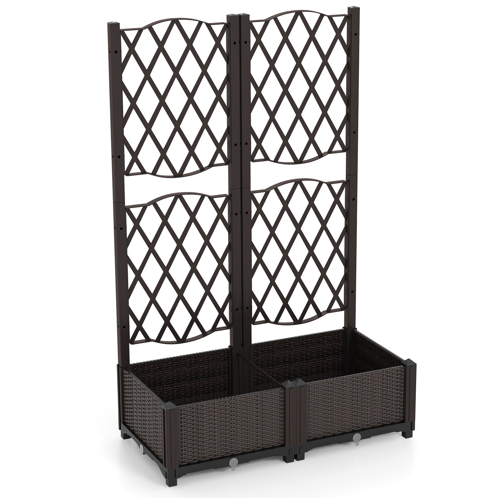 PE Rattan Raised Garden Bed with Trellis Planter Box for Climbing Plants-Brown - Cheeky Garden