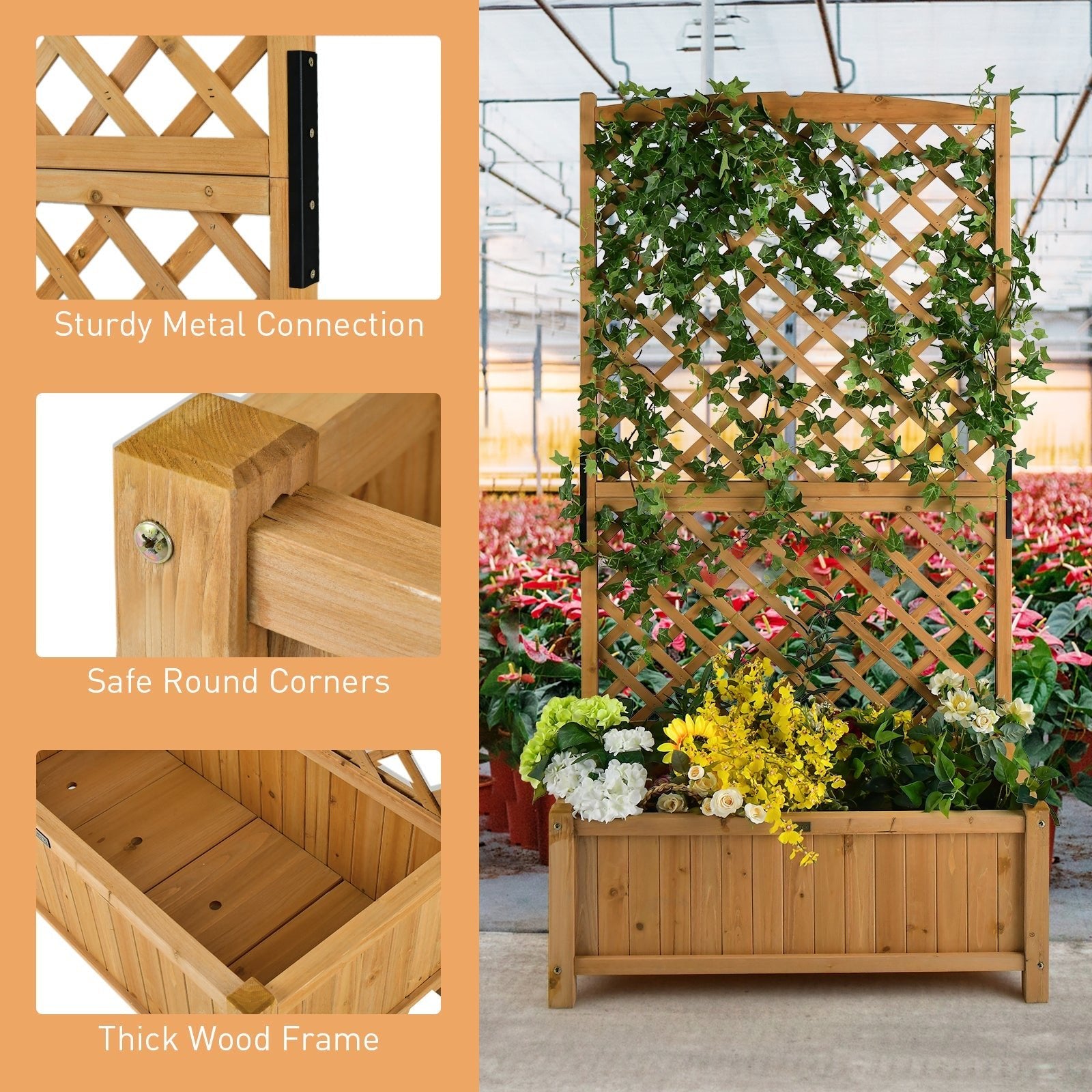 Planter Raised Bed with Trellis for Plant Flower Climbing-Orange - Cheeky Garden