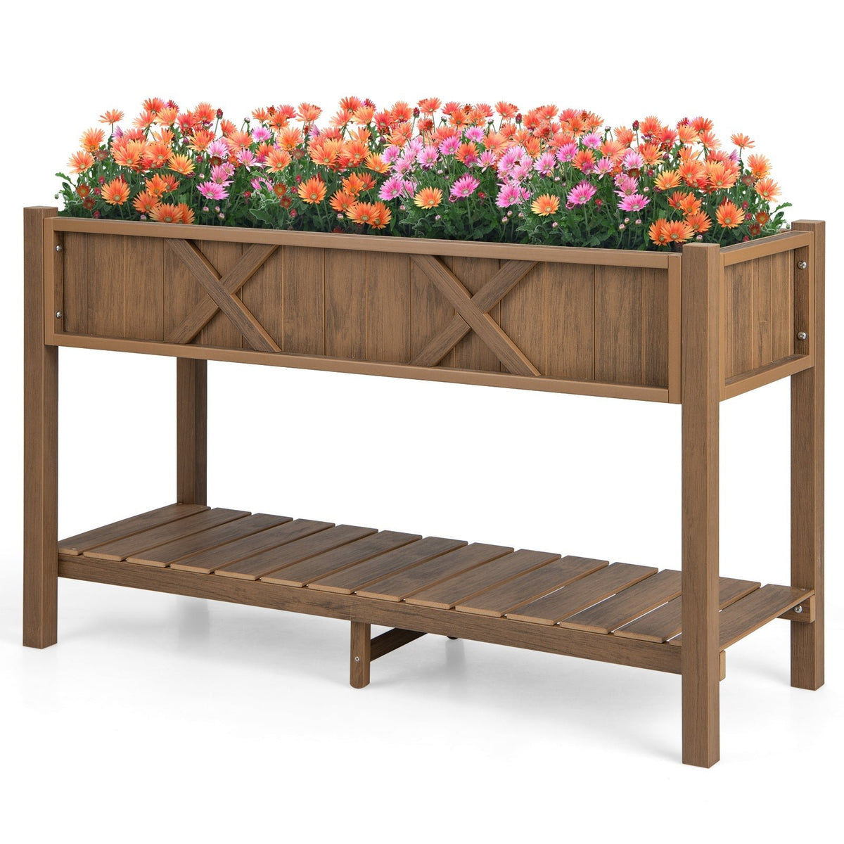 Poly Wood Elevated Planter Box with Legs Storage Shelf Drainage Holes - Cheeky Garden