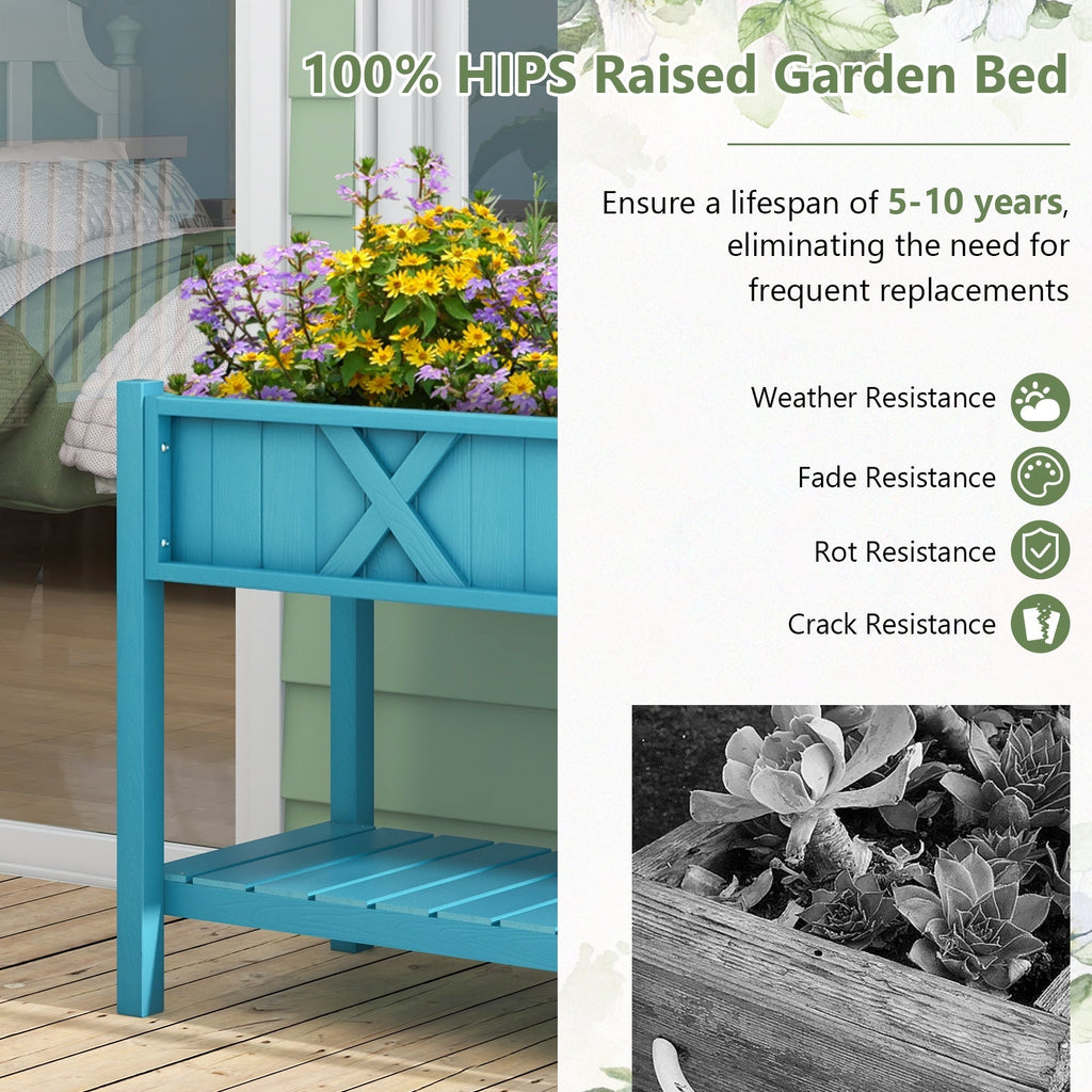 Poly Wood Elevated Planter Box with Legs Storage Shelf Drainage Holes - Cheeky Garden