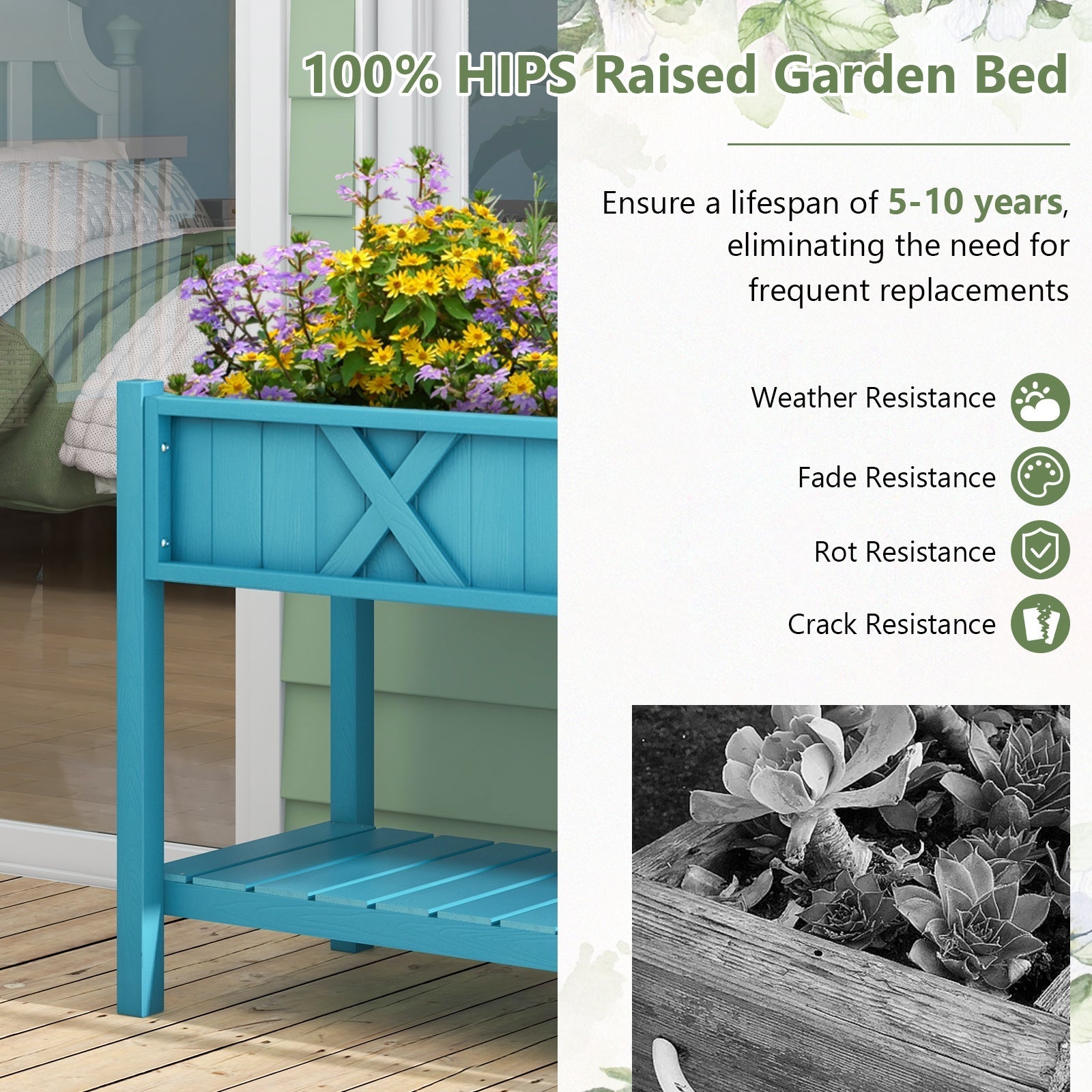 Poly Wood Elevated Planter Box with Legs Storage Shelf Drainage Holes - Cheeky Garden