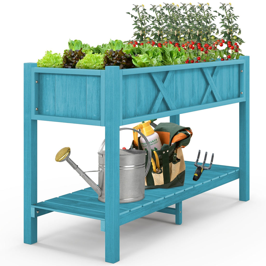 Poly Wood Elevated Planter Box with Legs Storage Shelf Drainage Holes - Cheeky Garden