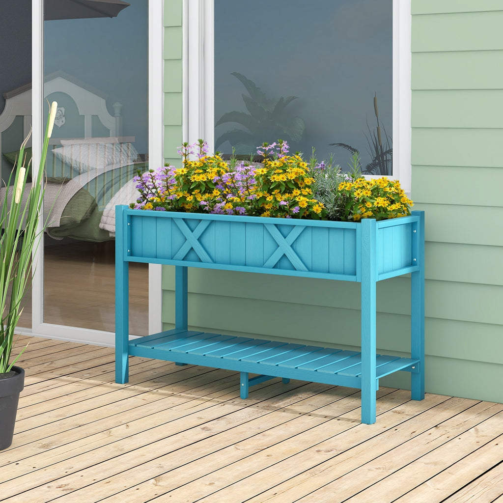 Poly Wood Elevated Planter Box with Legs Storage Shelf Drainage Holes - Cheeky Garden