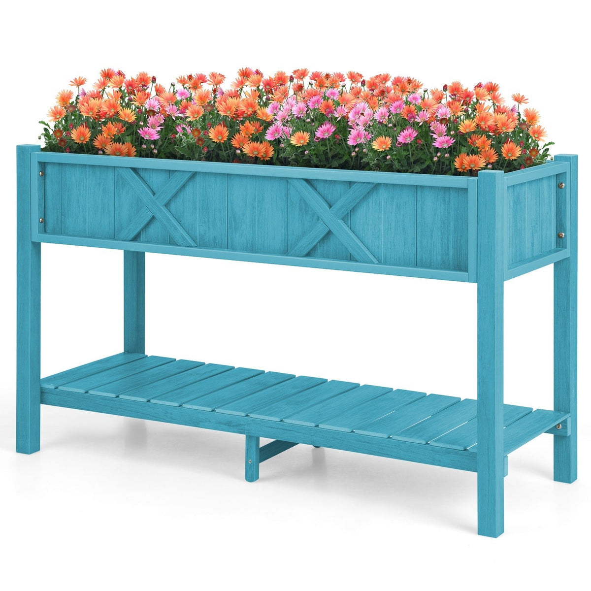 Poly Wood Elevated Planter Box with Legs Storage Shelf Drainage Holes - Cheeky Garden