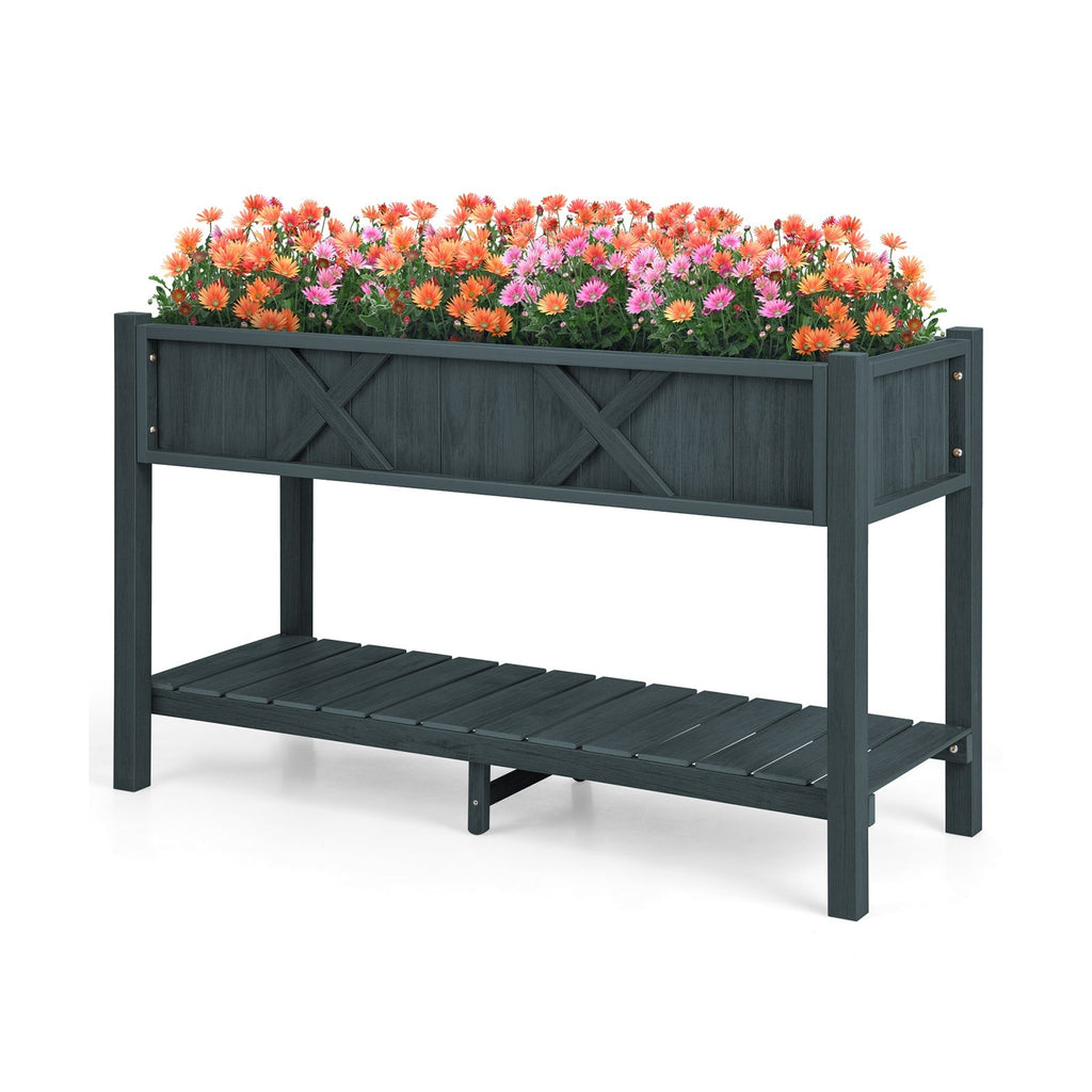 Poly Wood Elevated Planter Box with Legs Storage Shelf Drainage Holes - Cheeky Garden