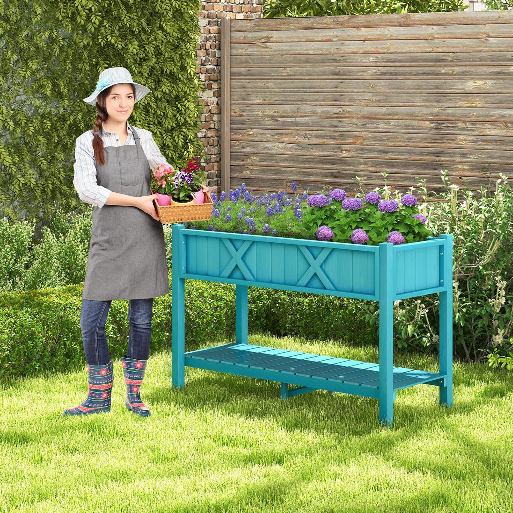 Poly Wood Elevated Planter Box with Legs Storage Shelf Drainage Holes - Cheeky Garden