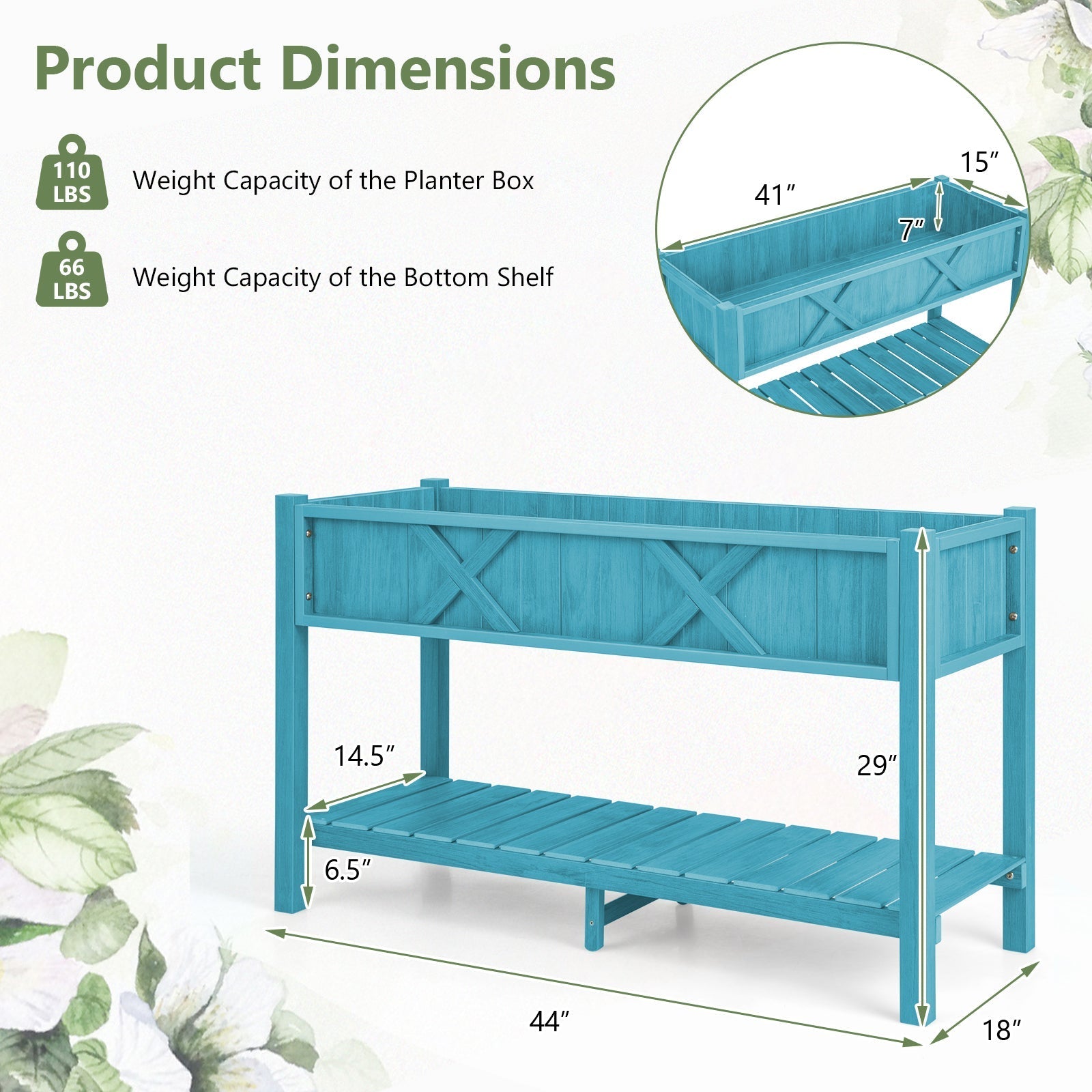 Poly Wood Elevated Planter Box with Legs Storage Shelf Drainage Holes - Cheeky Garden