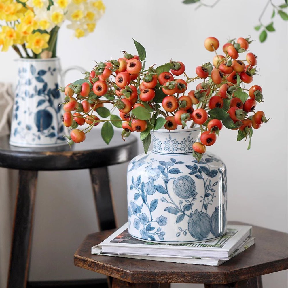 Pomegranate Hand-Painted Blue and White Porcelain Vase - Cheeky Garden