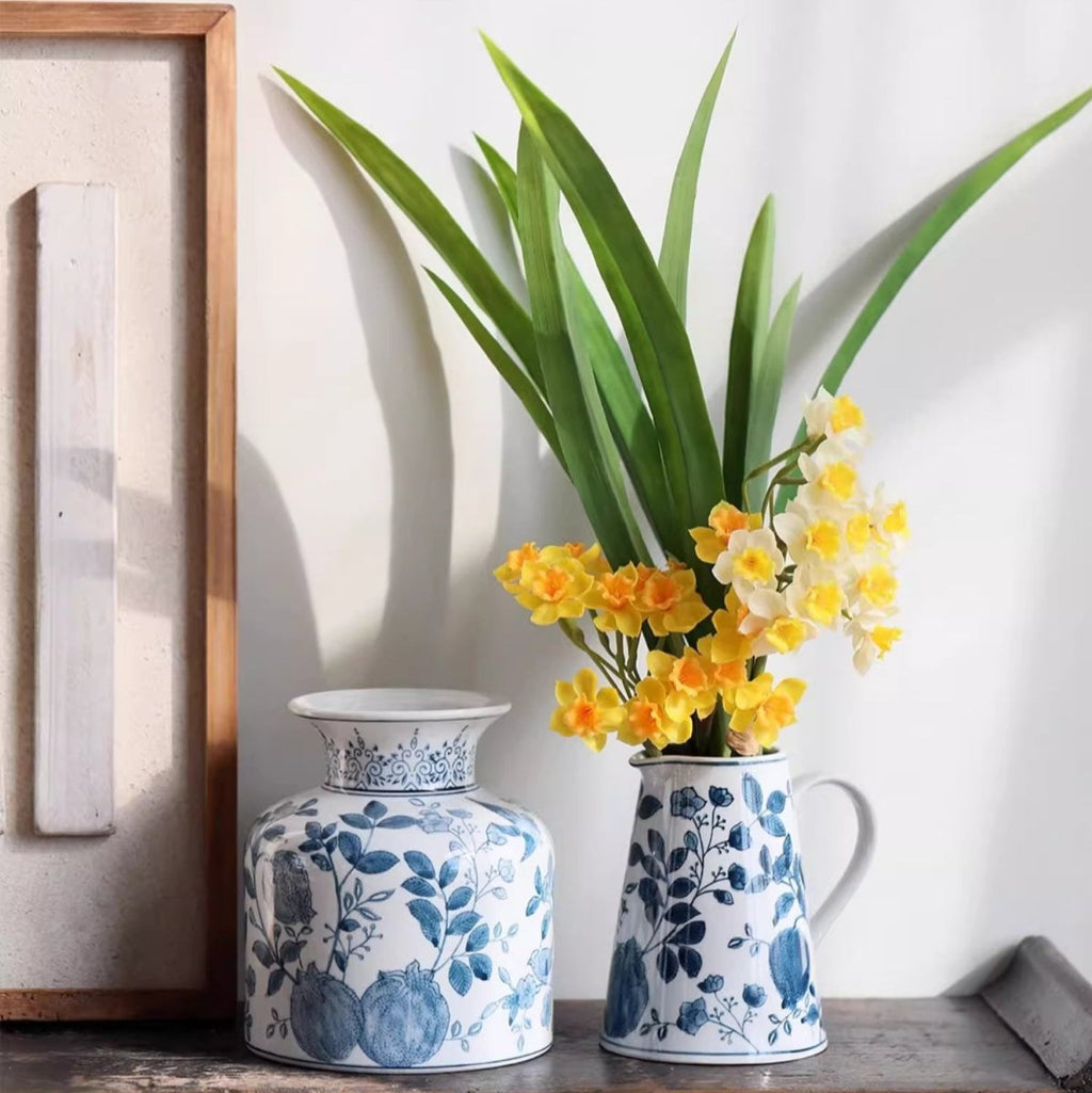 Pomegranate Hand-Painted Blue and White Porcelain Vase - Cheeky Garden