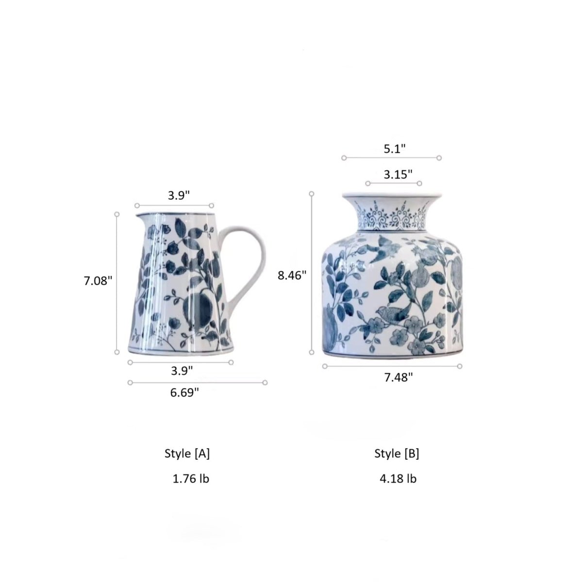 Pomegranate Hand-Painted Blue and White Porcelain Vase - Cheeky Garden