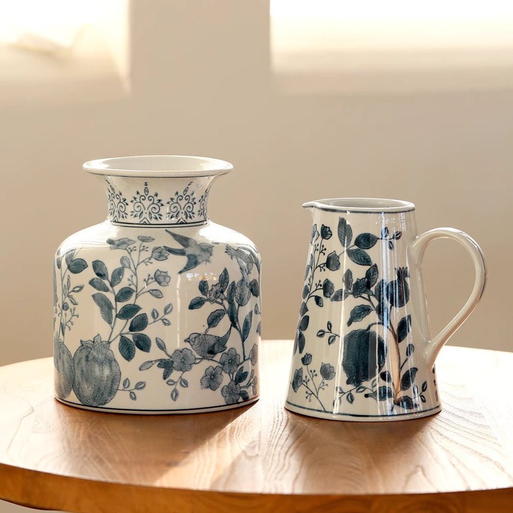 Pomegranate Hand-Painted Blue and White Porcelain Vase - Cheeky Garden