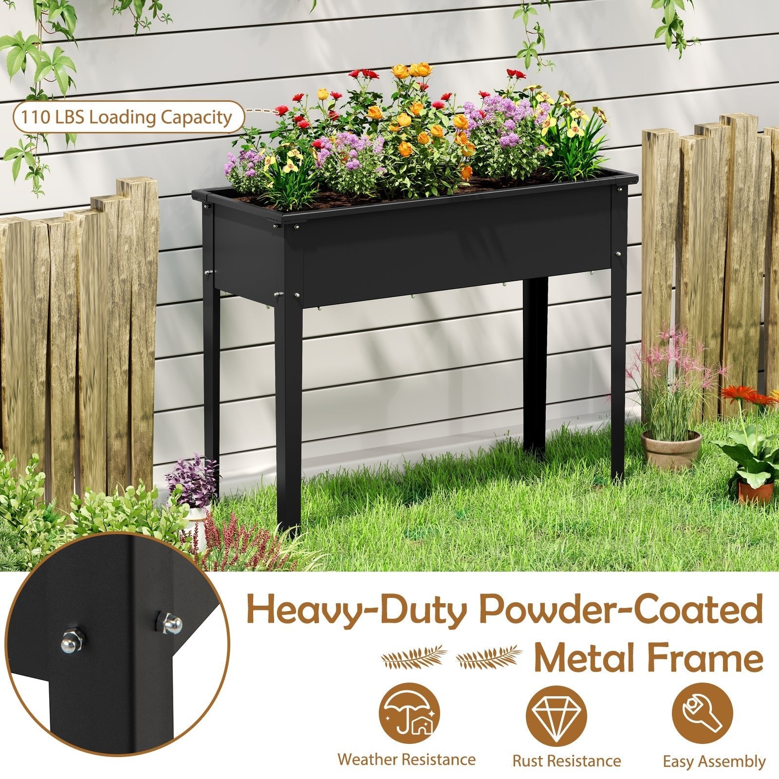 Raised Garden Bed Elevated Metal Planter Box with Legs Drainage Holes - Cheeky Garden