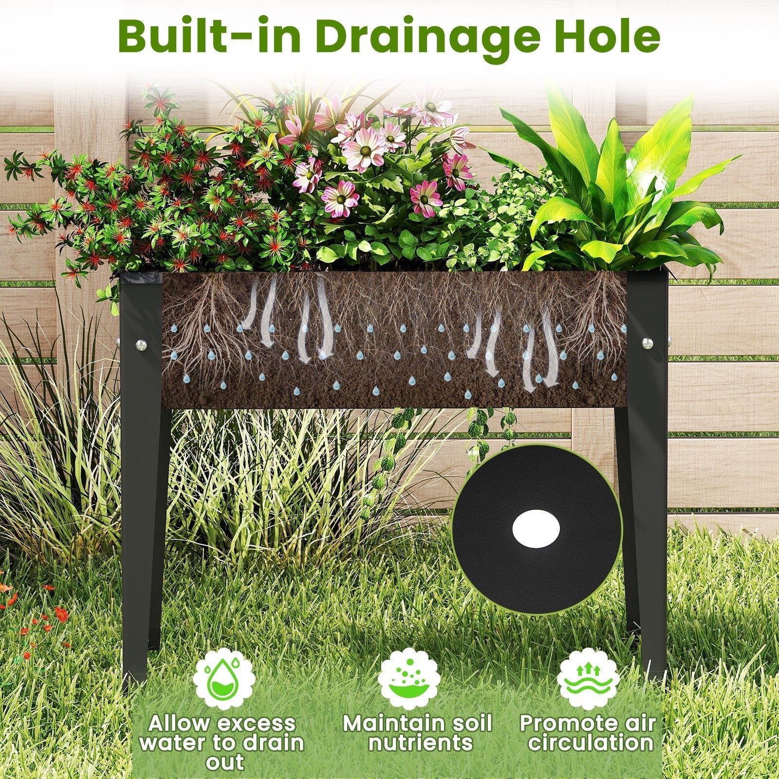 Raised Garden Bed Elevated Metal Planter Box with Legs Drainage Holes - Cheeky Garden
