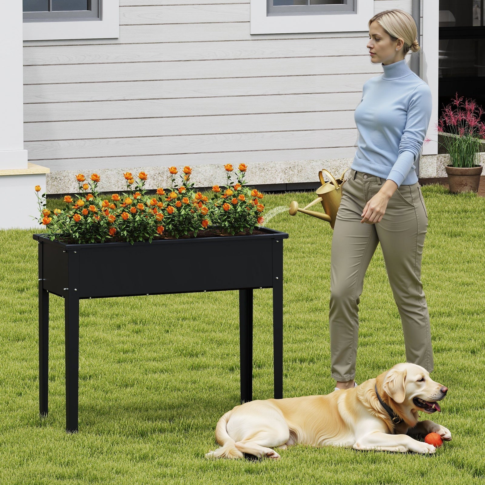 Raised Garden Bed Elevated Metal Planter Box with Legs Drainage Holes - Cheeky Garden