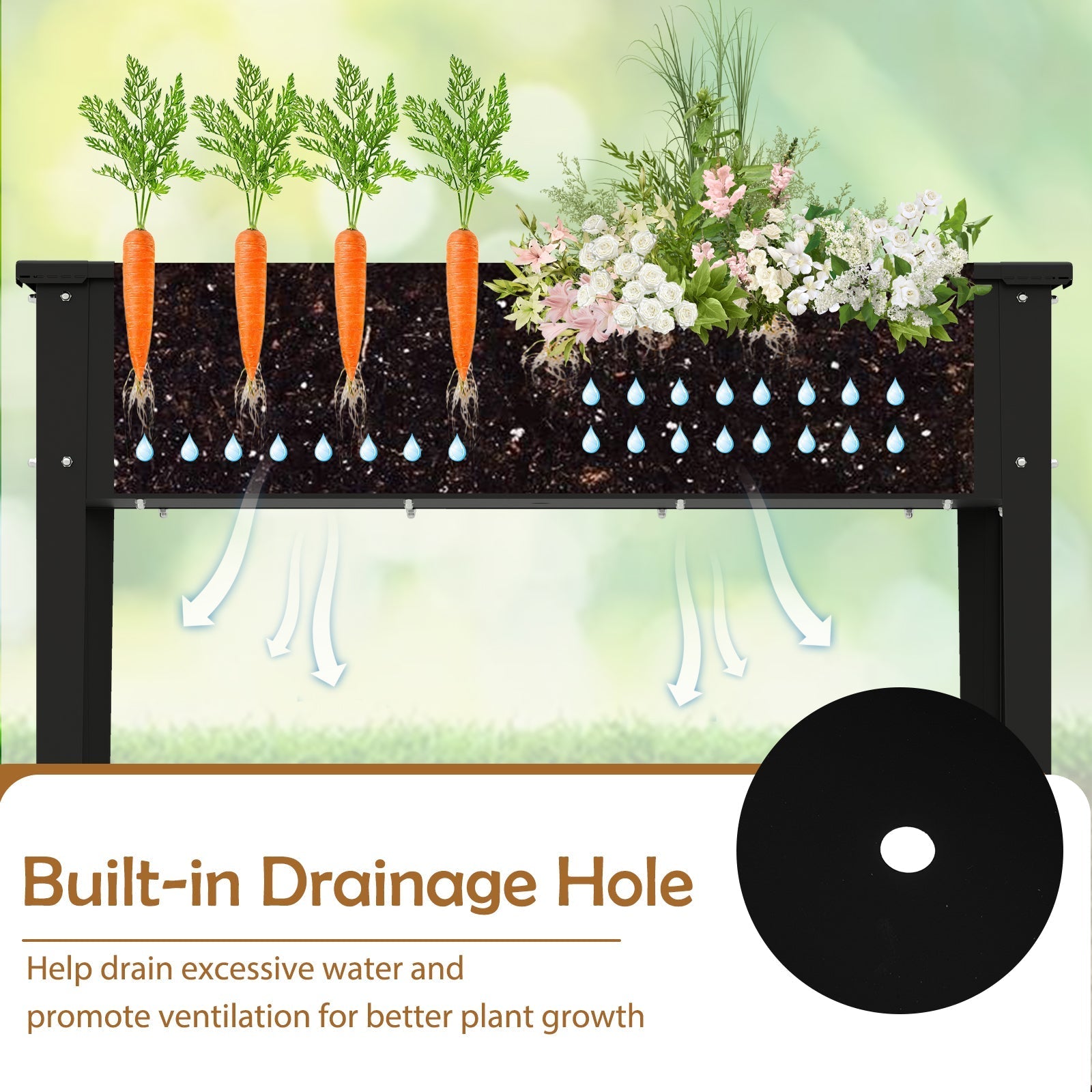 Raised Garden Bed Elevated Metal Planter Box with Legs Drainage Holes - Cheeky Garden