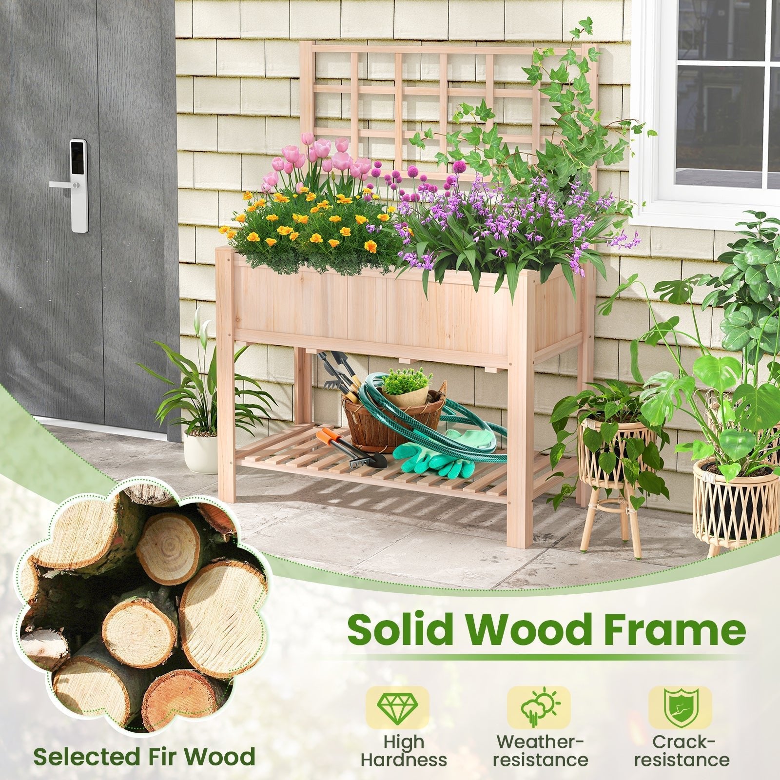 Raised Garden Bed Elevated Wooden Planter Box with Trellis - Cheeky Garden