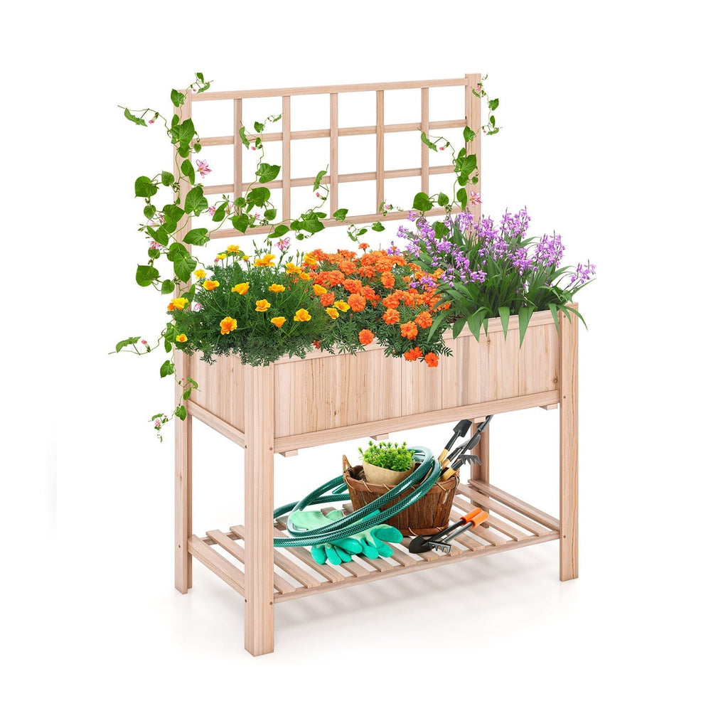 Raised Garden Bed Elevated Wooden Planter Box with Trellis - Cheeky Garden