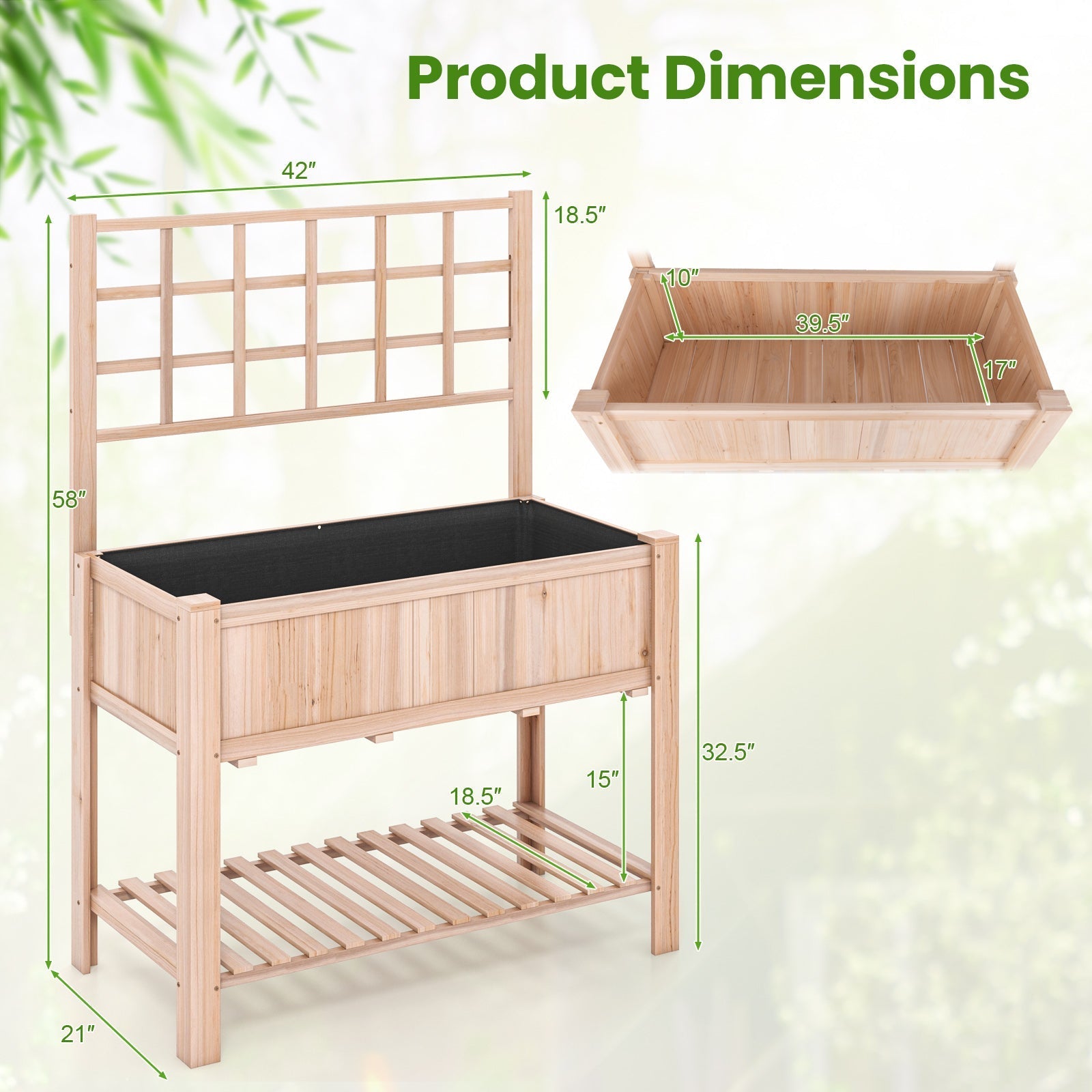 Raised Garden Bed Elevated Wooden Planter Box with Trellis - Cheeky Garden