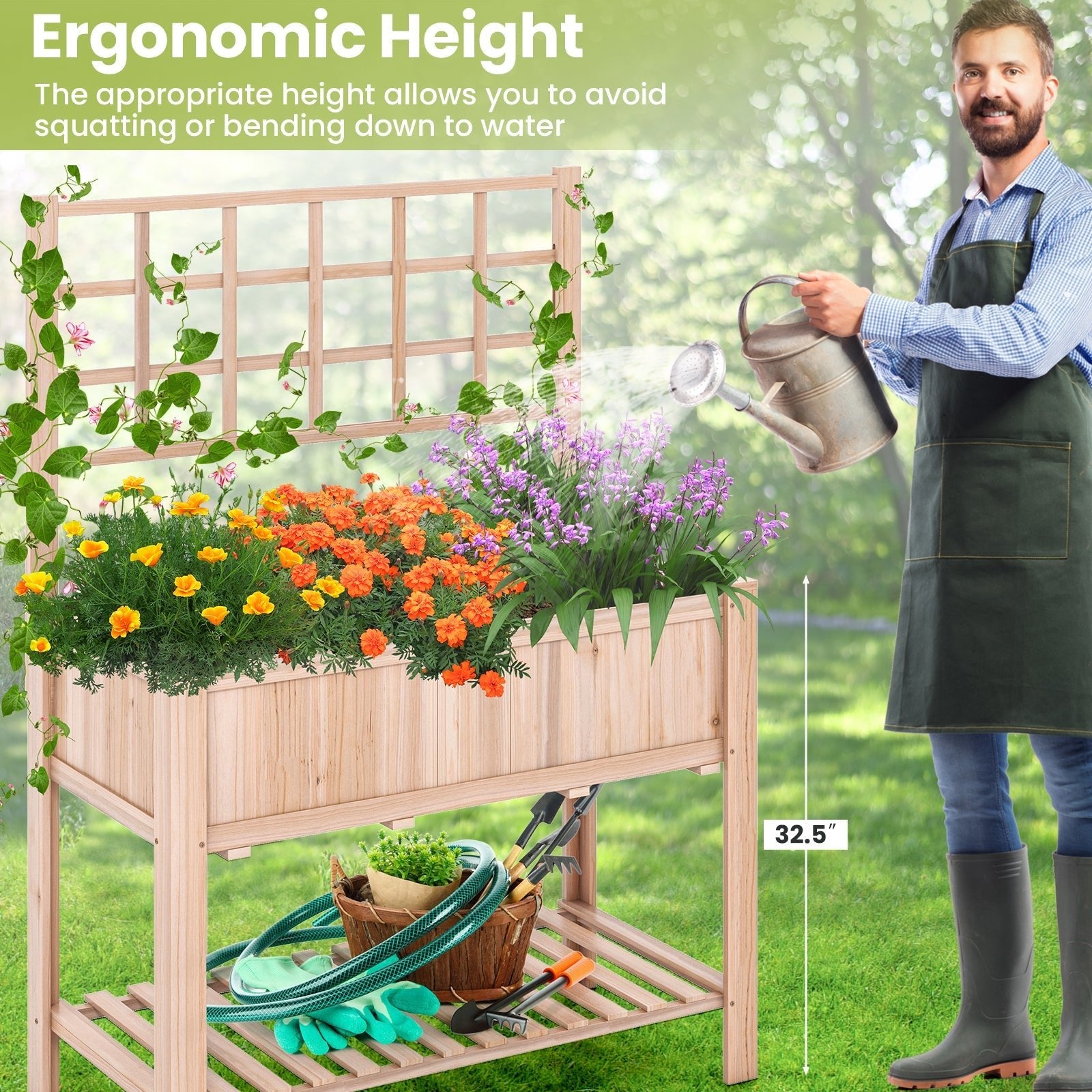 Raised Garden Bed Elevated Wooden Planter Box with Trellis - Cheeky Garden