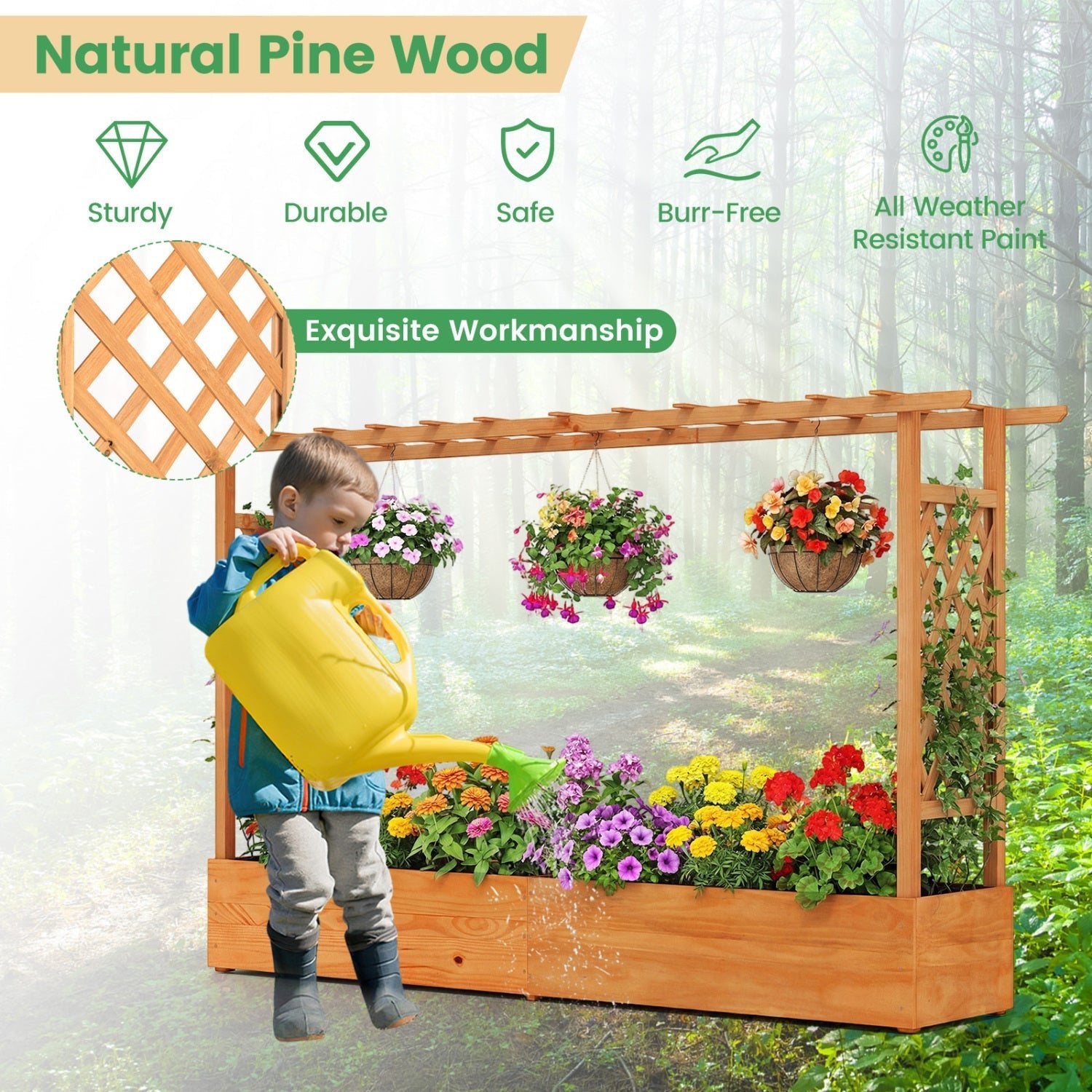 Raised Garden Bed Planter Box with Lattice Trellis Drainage Holes - Cheeky Garden