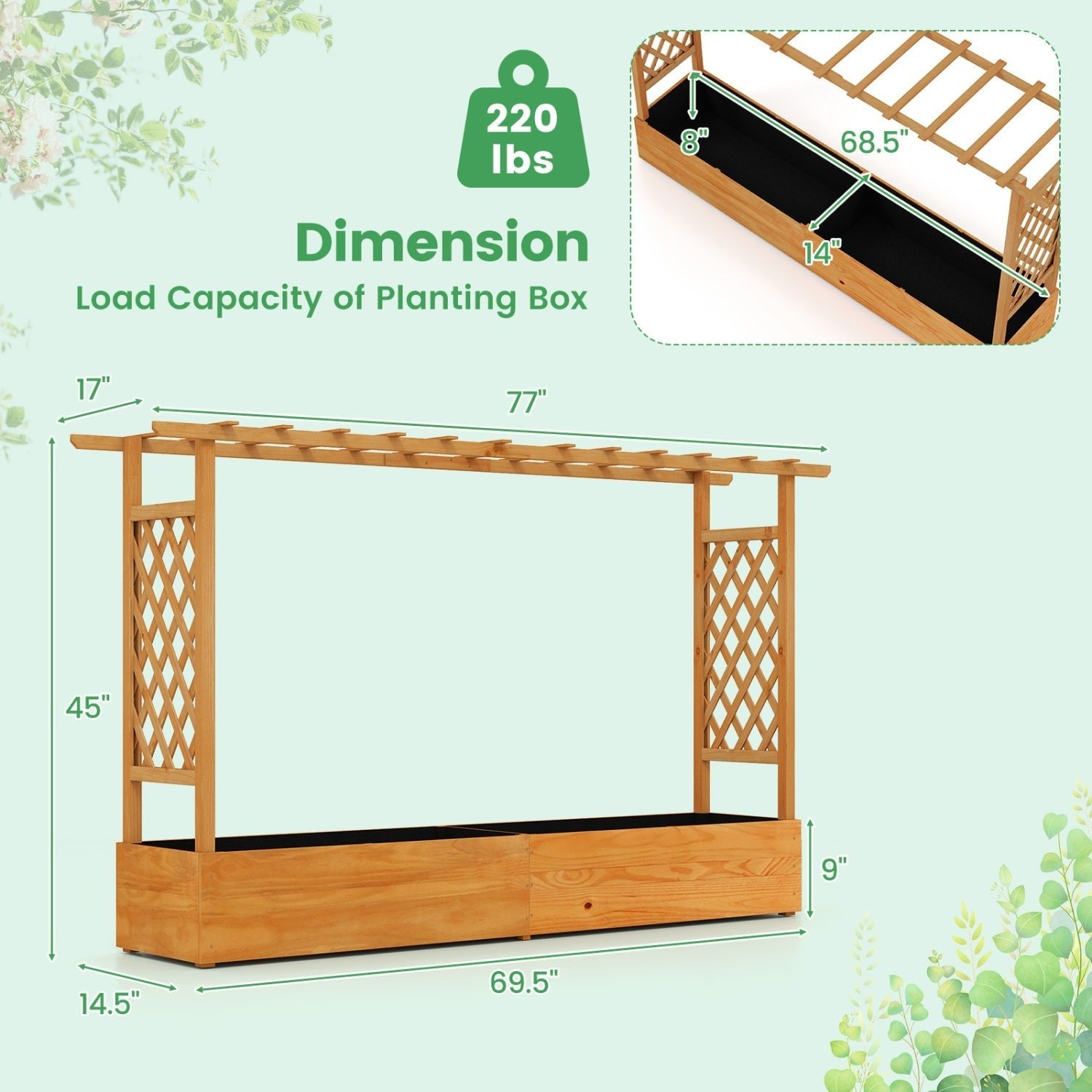Raised Garden Bed Planter Box with Lattice Trellis Drainage Holes - Cheeky Garden
