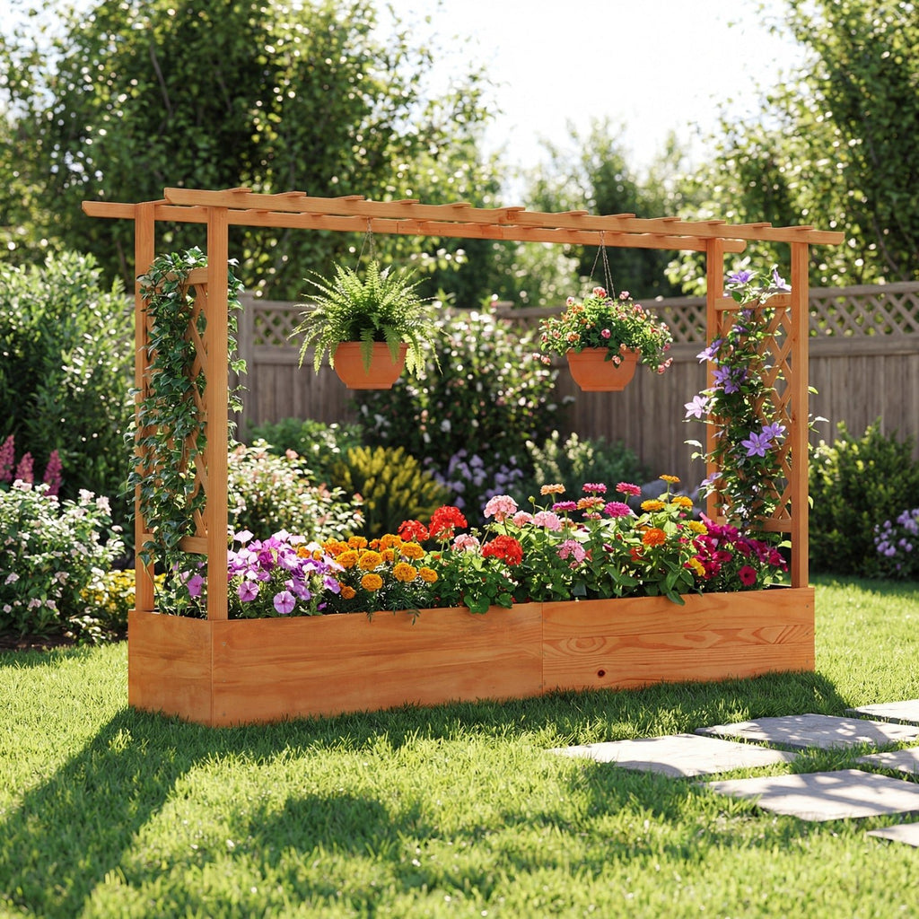 Raised Garden Bed Planter Box with Lattice Trellis Drainage Holes - Cheeky Garden