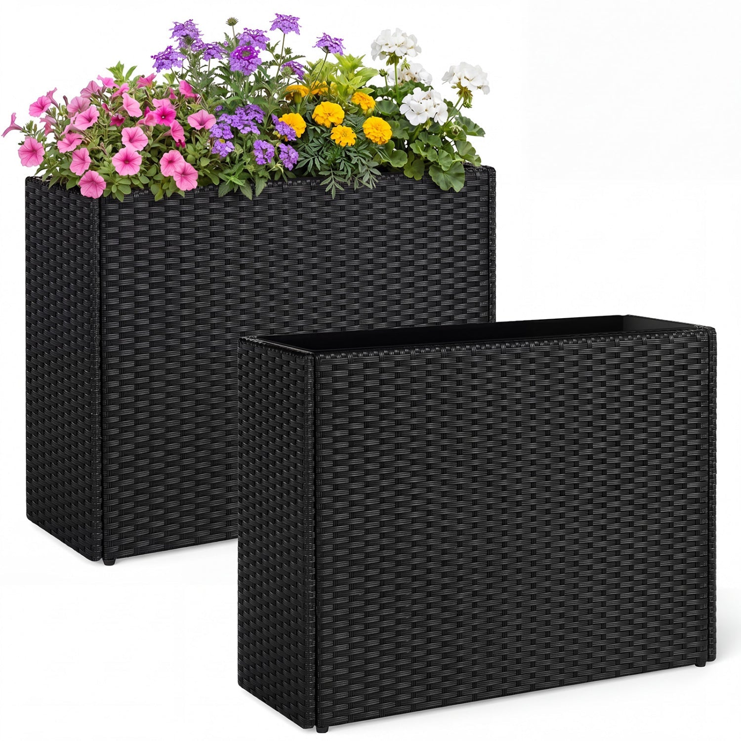 Raised Garden Bed Set of 2 with PE Rattan Wicker & Liner - Cheeky Garden