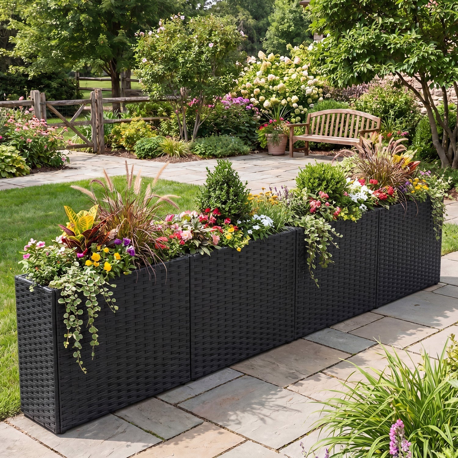 Raised Garden Bed Set of 2 with PE Rattan Wicker & Liner - Cheeky Garden