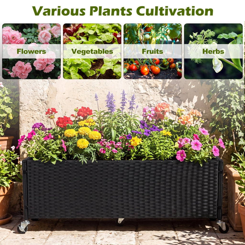 Raised Garden Bed Set of 2 with Wheels and PE Rattan - Cheeky Garden