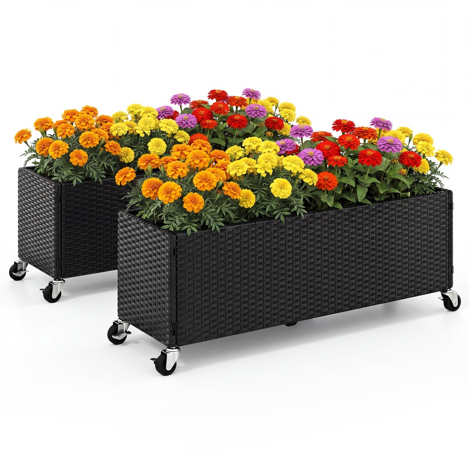 Raised Garden Bed Set of 2 with Wheels and PE Rattan - Cheeky Garden