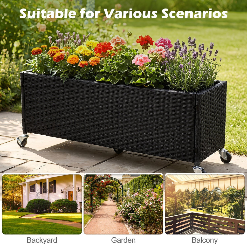 Raised Garden Bed Set of 2 with Wheels and PE Rattan - Cheeky Garden