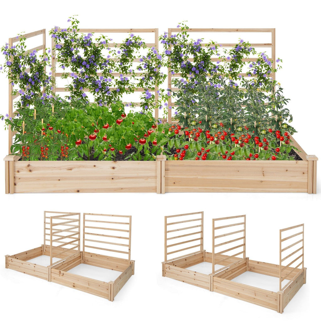 Raised Garden Bed with 2 Planter Boxes and 3 Trellis-Natural - Cheeky Garden